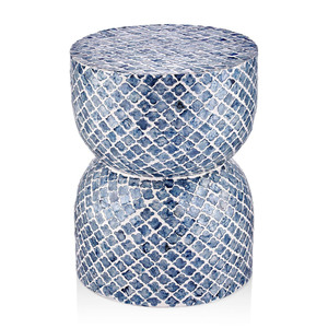 Tabouret tambour en coquille de capiz à motif diamant bleu, table d'appoint ronde en mosaïque de nacre pour salon et chambre - Product Image 4