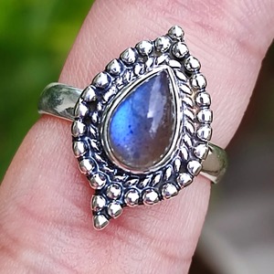 <b>Labradorite</b> <b>Ring</b> 925 Sterling Silver Handmade Boho Statement Promise Jewelry for Women Natural Pear Shape Gemstone Jewelry - Product Image 4