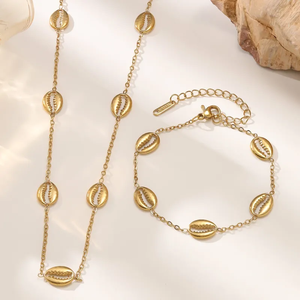 สร้อยคอหรูหราสำหรับผู้หญิง ทำจากสแตนเลส 304 ชุบทองคำแท้ 18K พร้อมสายโซ่ลายเมล็ดกาแฟ - Product Image 1