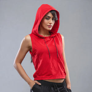 Sudadera sin mangas OEM de algodón 100% tejido para mujer, top deportivo corto con logo frontal - Product Image 1