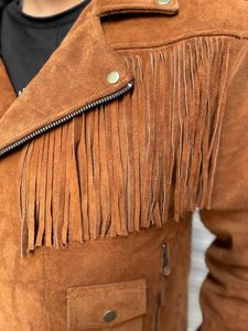 <b>Men</b> Western Fringe <b>Jacket</b> Genuine Leather <b>Suede</b> Tassel Cowboy Coat Fashion Biker Motorcycle Custom Wholesale OEM Factory - Product Image 2