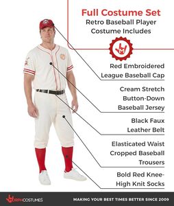 Men's White <b>Baseball</b> Uniform With Red Accents And Embroidered Logo Short Sleeve Jersey Pants And Hat <b>Set</b> - Product Image 3