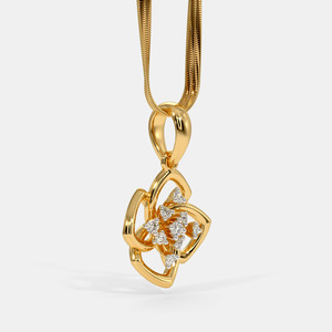 Yellow Gold Four Petal Floral Lab Grown Diamond Pendant Necklace - Product Image 4