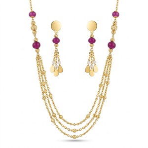 925 Silver Triple Layer <b>Ruby</b> Bead Mala <b>Necklace</b> Set for Women Designer Earrings Traditional Fashion Jewelry - Product Image 1