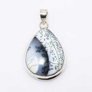 Natural Pear Dendrite Agate <b>Opal</b> Charm Pendant Gold Plated 925 Sterling Silver Vintage Engagement <b>Necklace</b> for Women - Product Image 1