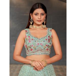 ชุดราตรี lehenga choli ชุดออกงานปักเลื่อมสีฟ้า - Product Image 2