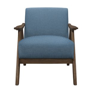 Poltrona Moderna 1 Pezzo per Soggiorno, Rivestimento in Tessuto Blu, Finitura Noce, Legno Massello di Gomma, Arredamento Casa, Seduta con Cuscino e Schienale - Product Image 5