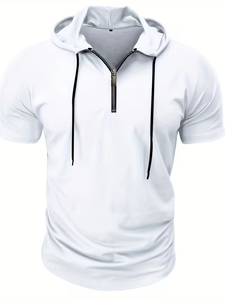 Men's Hooded Henley T-Shirt Short Sleeve Regular Fit Quick Dry Solid Color Casual Pullover Light Blue Jersey Knitted 100% Cotton - Product Image 4