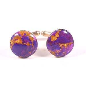 Boutons de manchette ronds mixtes violet et orange, en argent poli, accessoires de luxe pour costume, bijoux de fête pour homme, fiançailles, marié, mariage - Product Image 4