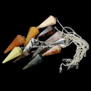 Batu Campuran Pendulum 6 Segi Grosir Kristal Alami Pendulum Kristal Liontin Meditasi Pendulum Heksagonal