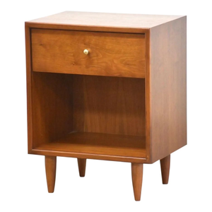 Mid-Century Modern Teak 1-Drawer <b>Nightstand</b> with Open Storage Cubby and Tapered Legs - Product Image 1