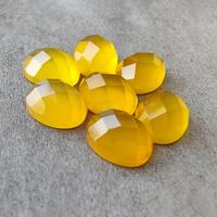 Calcaïdonie Jaune Naturel, Cabochon Ovale à Coupe Damier, Dos Plat, Calibré, Grade AAA, Certifié par un tiers, Pierre précieuse