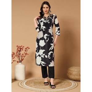 ชุดสีดำพิมพ์ลายดิจิทัลพร้อมปักลำดับบนผ้ามัสลินแฟนซี - Product Image 1