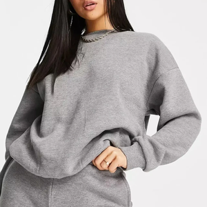 Conjunto Deportivo de 2 Piezas para Mujer, Color Gris, Cuello Redondo, Manga Larga, Sudadera Holgada de Color Sólido y Pantalones con Bolsillos Laterales - Product Image 6