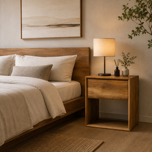 Premium Solid <b>Teak</b> Modern Minimalist Aura Bedroom Furniture <b>Bedside</b> <b>Table</b> Nightstand with Drawer Open Shelf for Hotel Villas - Product Image 6