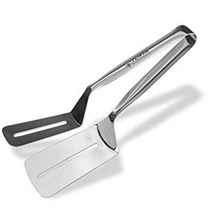 Pince de cuisine professionnelle en acier inoxydable de qualité commerciale, spatule ajourée et retourneur 2-en-1 multifonctionnel pour barbecue - Product Image 1