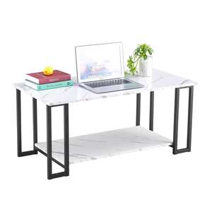 Mesa de Centro Rectangular con Tapa de Mármol, Estructura Metálica, Estante, Mueble para Sala de Estar, Sofá, Hogar, Interior, Moderna, Mesa de Almacenamiento Negra, Escritorio - Product Image 6