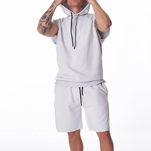 Top selling 2-Piece Set Loose Fit <b>Short</b> <b>Sleeve</b> <b>Hoodie</b> & <b>Shorts</b> Casual Sporty High-End fabric lightweight <b>hoodie</b> set for men - Product Image 3