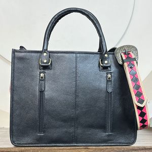 Nouveauté 2025 Sac fourre-tout en cuir de vachette artisanal de créateur avec motif à carreaux rose et noir et franges, sacs à main à bandoulière - Product Image 5