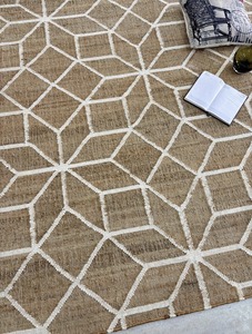 Handmade <b>Thin</b> Jute <b>Rug</b> Geometric Pattern Natural Fiber <b>Rug</b> Modern Farmhouse Area <b>Rug</b> Eco Friendly Flatweave Carpet Home Living - Product Image 3
