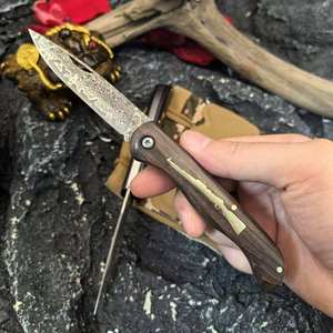 Couteau de chasse pliant en acier Damas, manche en bois d'ébène, forgé à la main, haute dureté, longueur personnalisée OEM - Product Image 6