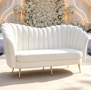 Elegant white and red upholstered wedding <b>sofa</b> featuring intricate gold carved <b>wooden</b> <b>frames</b>, available at wholesale prices. - Product Image 4