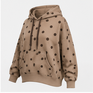 Sudadera con Capucha Holgada para Mujer, Color Taupe Cálido, con Puntos Ampliamente Espaciados, Teñida en la Prenda, de Algodón y Felpa, Modelo WPHOOD-0021, Personalizable - Product Image 2
