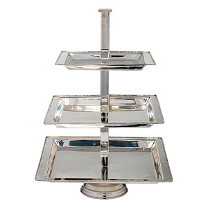 Soporte de Servicio Rectangular de Metal Pulido de Tres Niveles con Asa, Elegante Exhibidor de Postres y Aperitivos para Fiestas y Bodas - Product Image 5