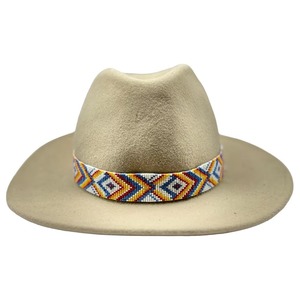 <b>Hat</b> Band 1.25x21 Inch Seed Bead Hatband with Leather Knotting Metal Plastic Beads <b>Western</b> Cowboy Style <b>Hat</b> Band Wide - Product Image 3