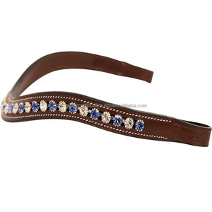 Bandeau de cheval en cuir de buffle indien, cristaux de diamant de qualité supérieure, design artisanal durable, couleurs personnalisées, bandeau de dressage. - Product Image 2