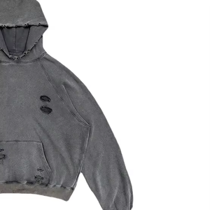 Sweat à capuche surdimensionné personnalisé Ibex pour homme, gris uni, effet vieilli, en molleton bouclette, avec poches, style automne - Product Image 2