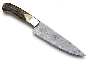 Cuchillo de chef de cocina de acero de Damasco personalizado al por mayor con mango de asta de ciervo de espiga completa y refuerzo de acero - Product Image 6