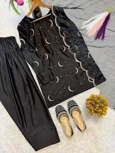 Vestido Farshi Salwar Negro Metálico de Primera Calidad, Estilo Étnico Moderno para Fiestas, 2026, Precio de Exportación - Product Image 4