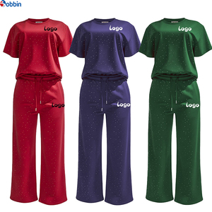 Conjunto Deportivo Personalizado con Logotipo para Mujer, Estilo Hip Hop, Manga Corta, Cuello Redondo, Estampado de Puntos, Pantalones Holgados con Cordón Ajustable, Transpirable - Product Image 1
