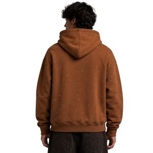 Sweat à capuche personnalisé marron surdimensionné en polaire pour homme, avec logo en strass et cristaux, design de luxe, pull épais, streetwear, sweat à capuche personnalisé - Product Image 5