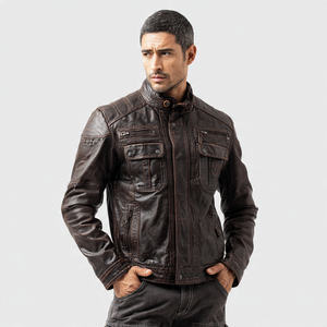 <b>Motorbike</b>/ Motorcycle Leather Jacket PU Leather Chest Pocket <b>Stand</b> Collar Biker Jackets Top Men's - Product Image 5