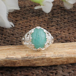 Bague en Amazonite Naturelle, Argent Sterling 925, Pierre Verte Effet Mousse de Mer, Bijou Fait Main, Bague en Pierre Précieuse pour Femme, Cadeau pour le Courage et la Vérité - Product Image 6