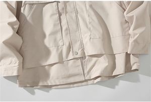 Veste tissée minimaliste à capuche pour homme, couleur unie beige, non doublée, style teint uni - Product Image 5