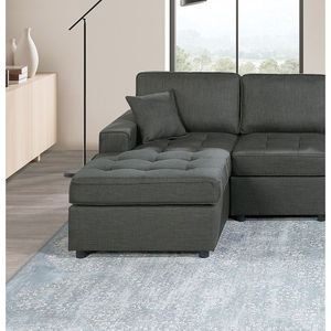 Set Divano Sezionale Tufted in Tessuto Dorris Nero Cenere Stile Contemporaneo Livi LAF RAF LAF con Chaise Longue e Sedie Senza Braccioli con Cuscini - Product Image 5