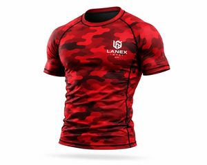 T-shirt de compression à manches courtes pour homme, motif camouflage rouge, pour la gym, le fitness, l'entraînement et le sport (couche de base) - Product Image 2