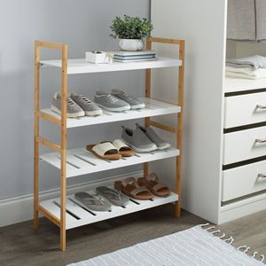 Étagère à chaussures empilable Sonora Bamboo à 4 niveaux pour 12 paires, blanc - Product Image 3