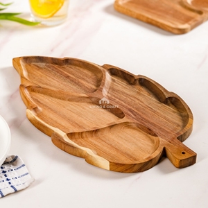 Plateau de service en bois d'acacia en forme de feuille, fait main, écologique et durable, pour fromages, fruits, apéritifs, repas à la maison - Product Image 4
