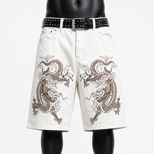 Pantalones Cortos de Mezclilla Personalizados con Logotipo Bordado, Estilo Vintage, Corte Recto, por Encima de la Rodilla, para Hombre - Product Image 1