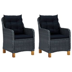 Set di 2 Sedie da Giardino Rotonde in Rattan PE Grigio Scuro, Misura Standard - Product Image 1