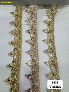 Encaje de lujo con lentejuelas y perlas, bordado a mano, elegante, con cinta y borde, para sari y dupatta, 100% artesanal - Product Image 6