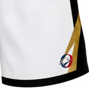 Shorts de volley-ball blancs, noirs et dorés, sublimation, uniforme de jeu athlétique, bas de tenue pour sports d'équipe, vêtements d'entraînement performants - Product Image 4
