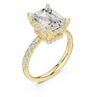 Bague de fiançailles pour femme en or rose avec diamant taille Asscher, sertissage pavé, style classique