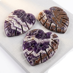 Juego de Piedras Preciosas de Amatista Chevron Natural Talladas a Mano en Forma de Hoja de Monstera, Piedras de Palma de Cristal al por Mayor para Joyería y Decoración del Hogar - Product Image 4