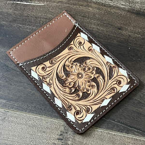 Personalizado OEM ODM Floral Tooled cuero Delgado cartera tarjetero Unisex cuero de vaca genuino Banco organizador de tarjetas de crédito - Product Image 4