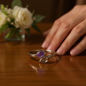 Bague en améthyste et moissanite de 1,5 gramme, produit élégant et stylé - Product Image 3